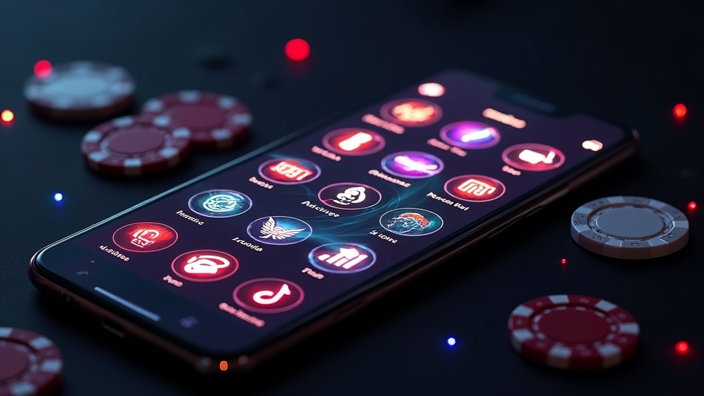 Smartphone zeigt Funktionen der Casino-App in dunkler Spielumgebung