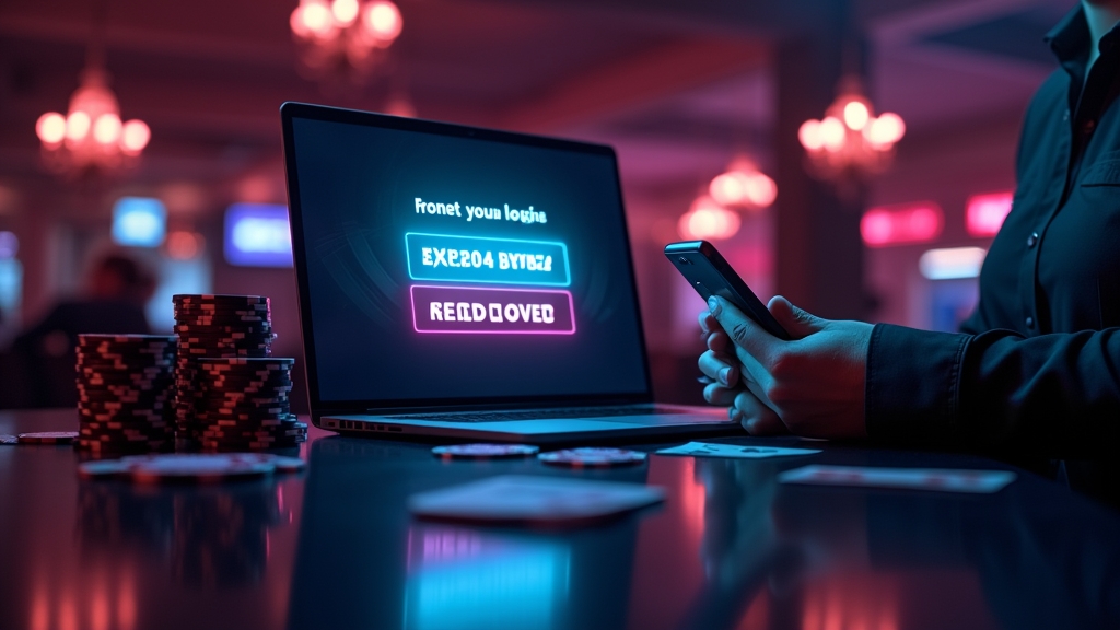 Spieler gibt einen Bonuscode in einer dunklen Casino-Szene ein