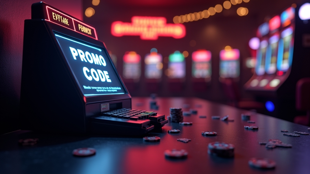 Einzahlungsbonus mit Bonuscode in einer dunklen Casino-Lobby
