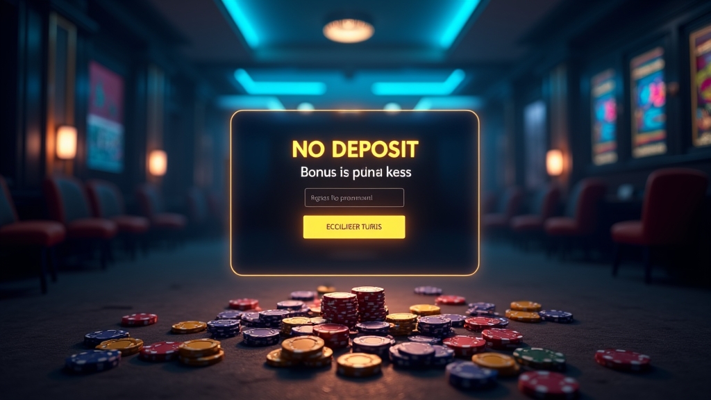Dunkle Casino-Szene mit No-Deposit-Bonuscode auf einem Bildschirm