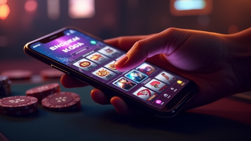 Smartphone mit Touch-Bedienung beim mobilen Spielen in Casino-Atmosphäre